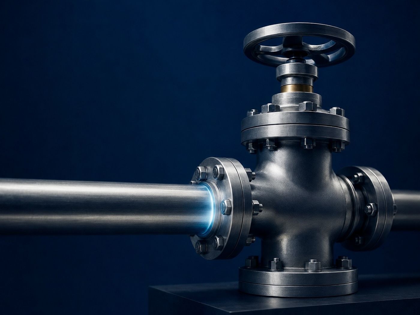 Industrieventil und Leitung - Sinnbild fuer Wasserstoff